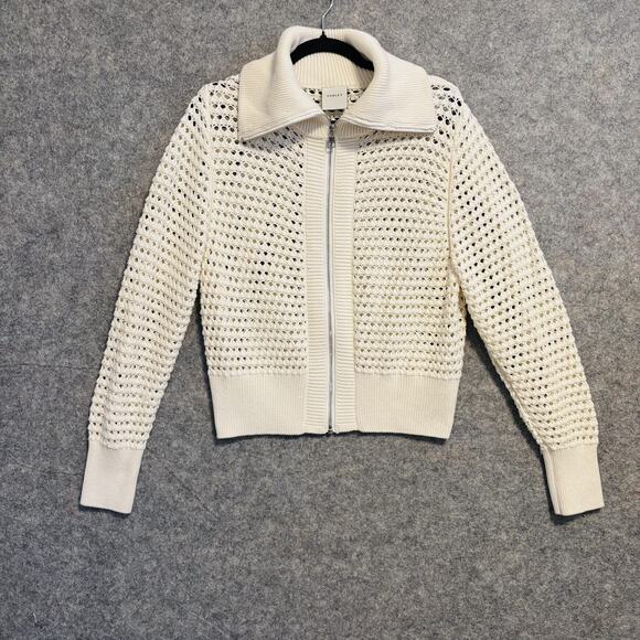 Varley Sweaters - Varley Sweater Womens Medium Cream Cotton Eloise Full Zip Jacket Knit Collar